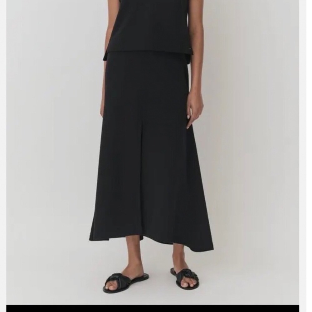 CUYANA Black Pima Cotton Maxi Skirt Front Slit Size Medium